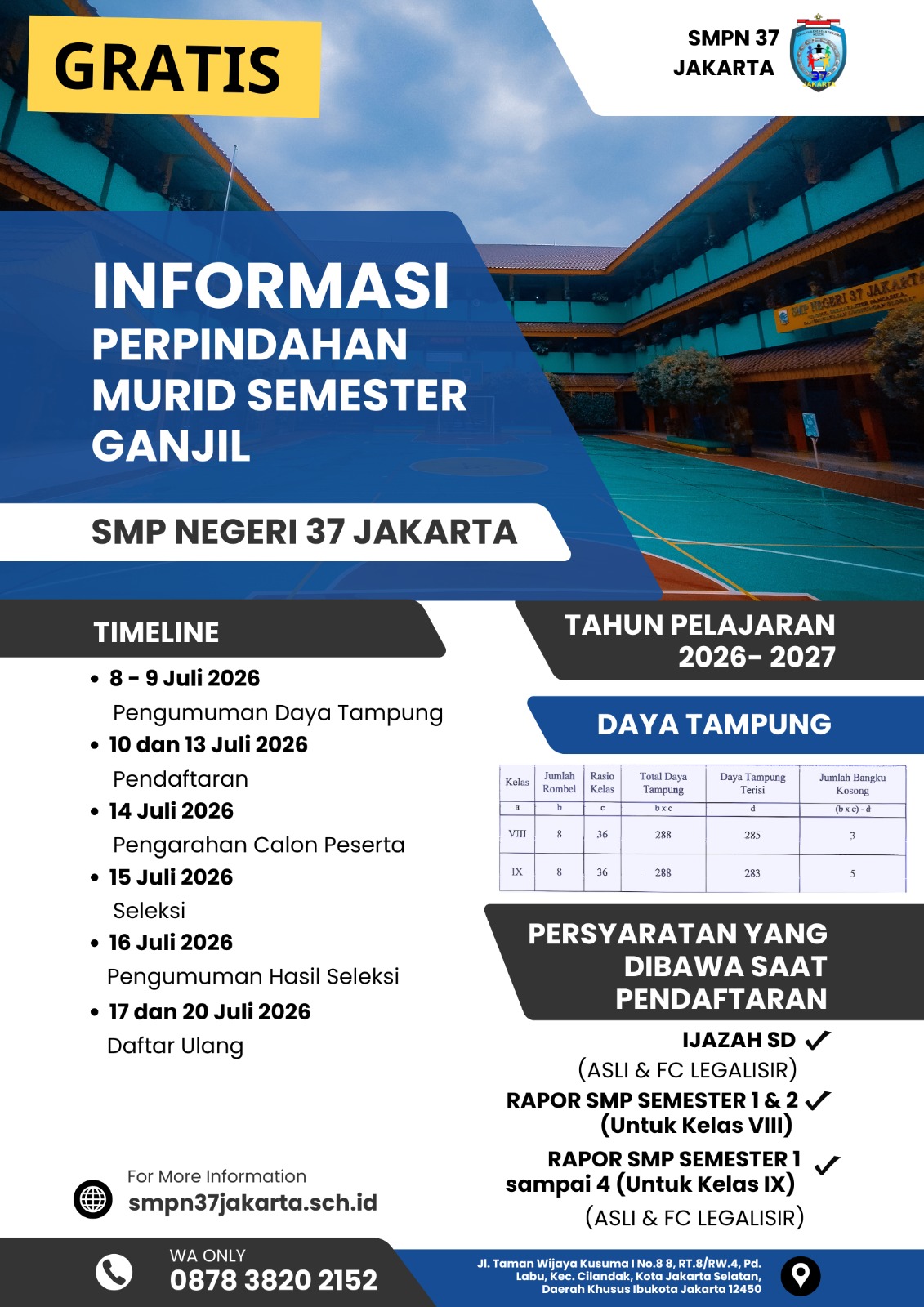 π’ INFORMASI PERPINDAHAN MURID (MUTASI) SEMESTER GANJIL T.P. 2026/2027 SMP NEGERI 37 JAKARTA π’ π’ INFORMASI PERPINDAHAN MURID (MUTASI) SEMESTER GANJIL T.P. 2026/2027 SMP NEGERI 37 JAKARTA π’